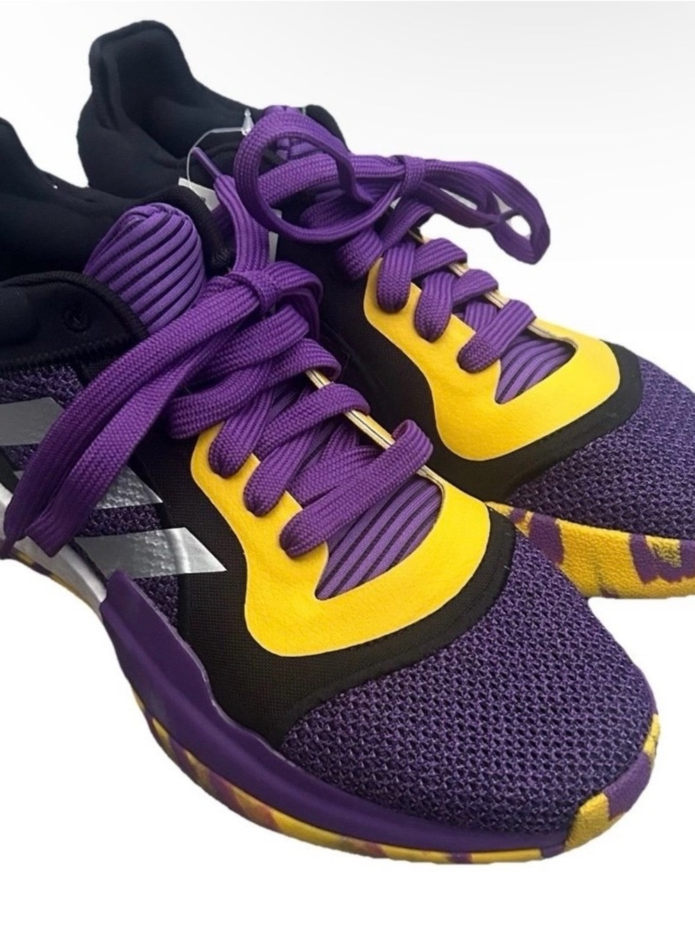 NWT Adidas Marquee Boost Low Purple And Yellow Sneakers Size 7.5 - Picture 2 of 4